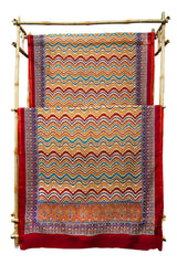 Vibrant Multicolor Zig-Zag Block Print Chanderi Cotton Silk Saree with Blouse Piece