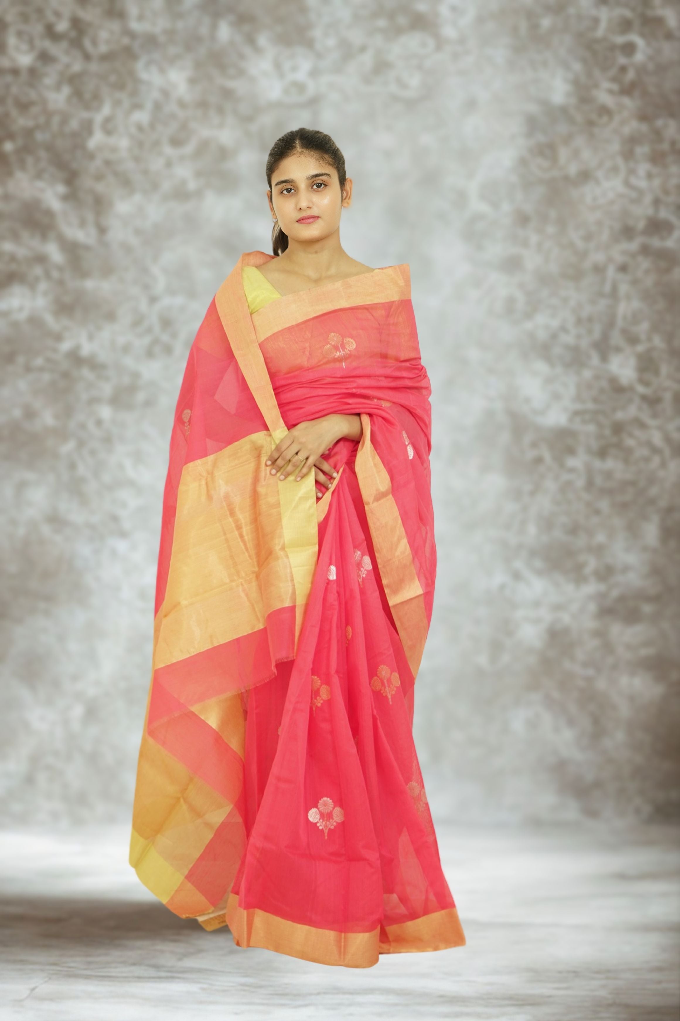 Chanderi Zariboota Silk Cotton Saree – Desire Pink