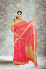 Chanderi Zariboota Silk Cotton Saree – Desire Pink