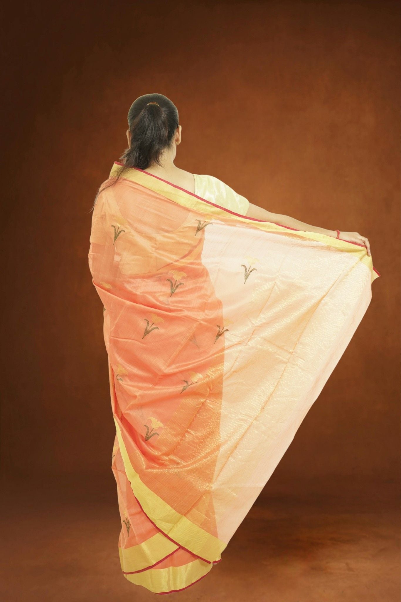 Chanderi Silk CottonOrange Colour Traditional Saree for Women