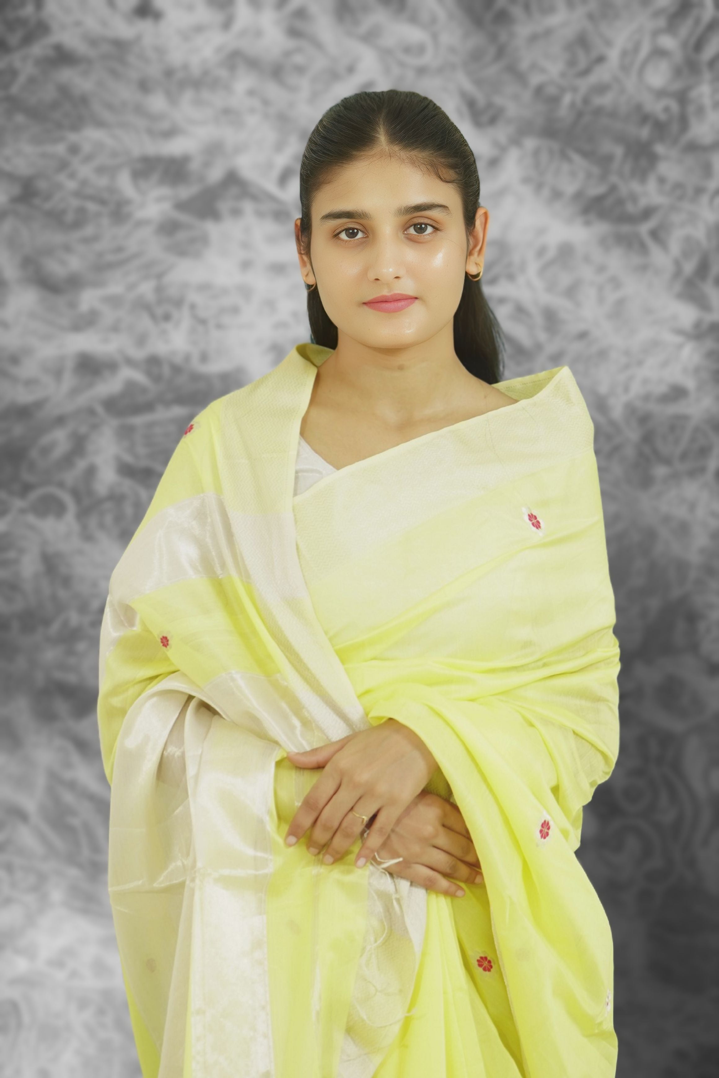 Maheshwari Meena Buti SilkCotton Saree -Lime Yellow | Glossy Ethnic Weave