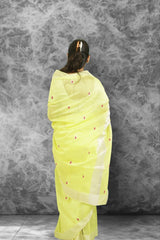 Maheshwari Meena Buti SilkCotton Saree -Lime Yellow | Glossy Ethnic Weave