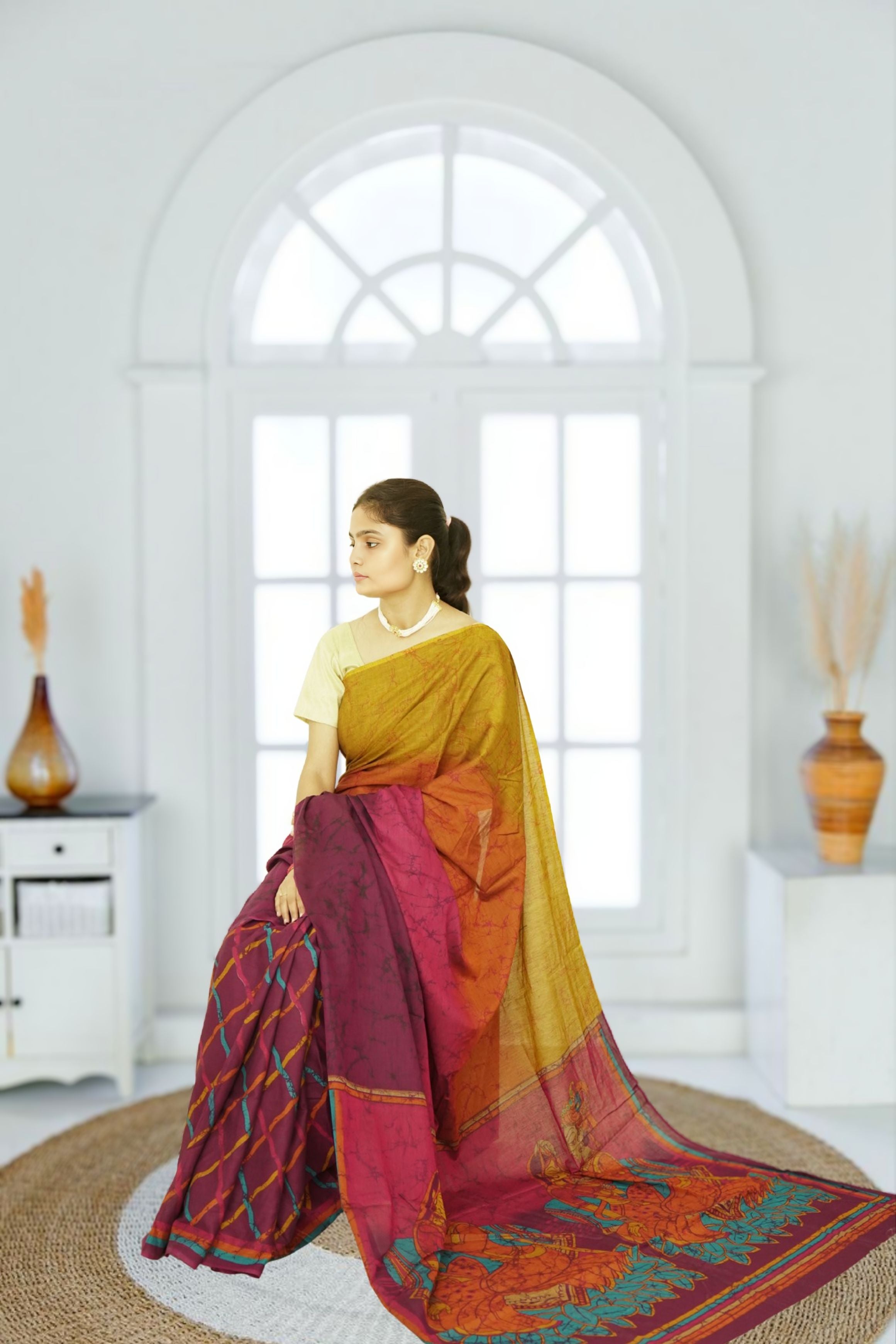 Ranipur Voile Cotton Saree – Aesthetic Maroon