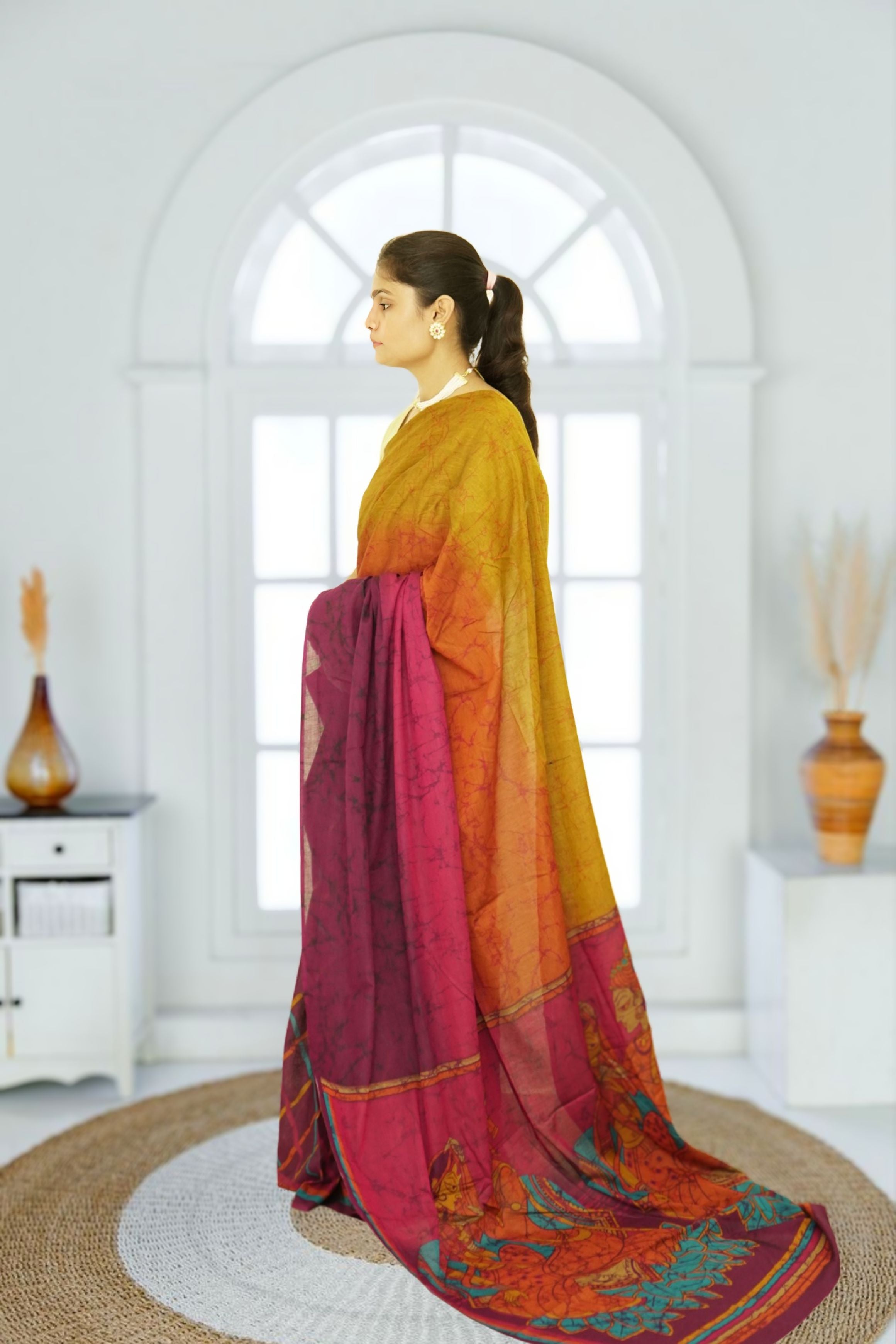 Ranipur Voile Cotton Saree – Aesthetic Maroon