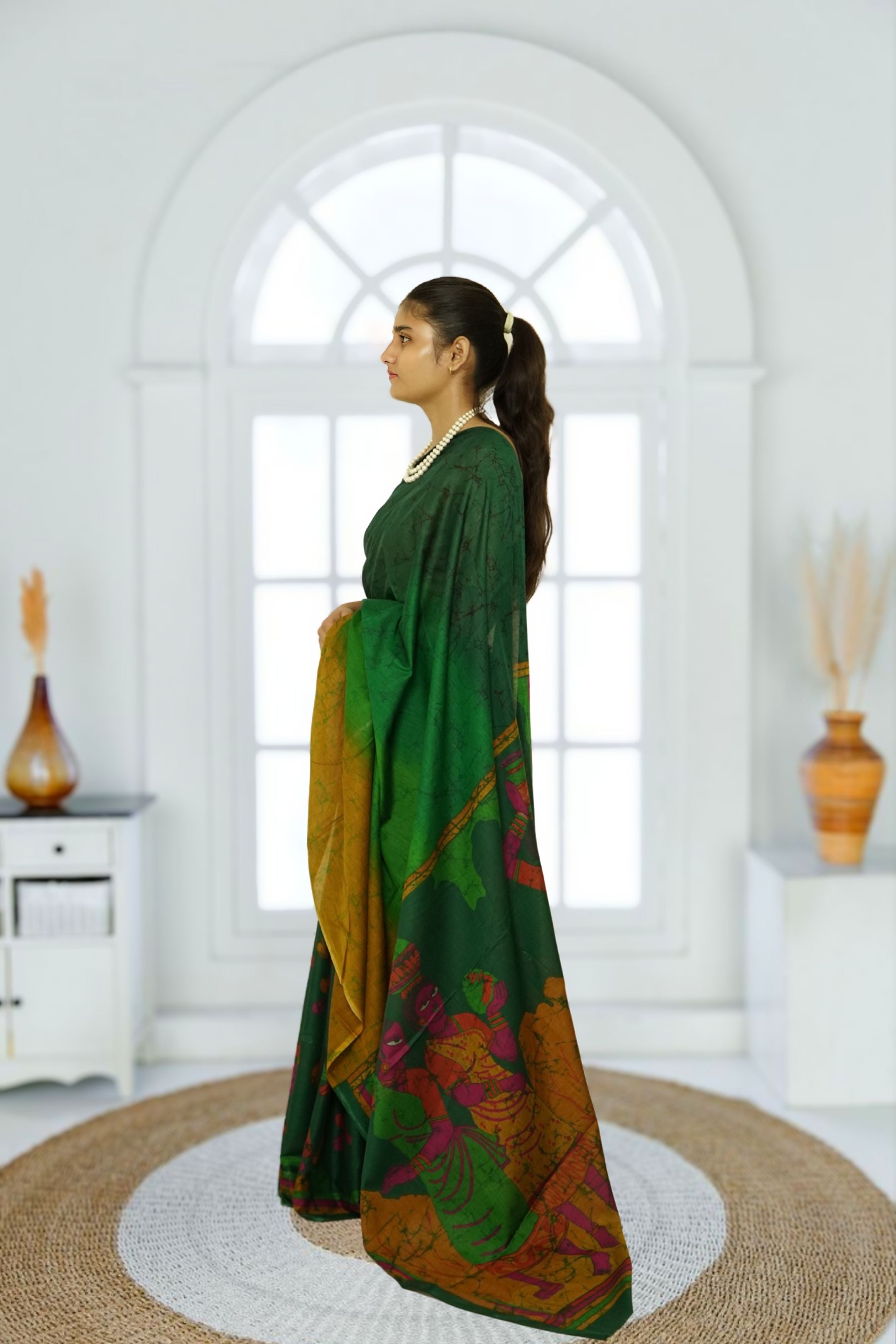 Ranipur Voile Cotton Saree – Dark Green
