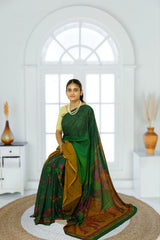 Ranipur Voile Cotton Saree – Dark Green