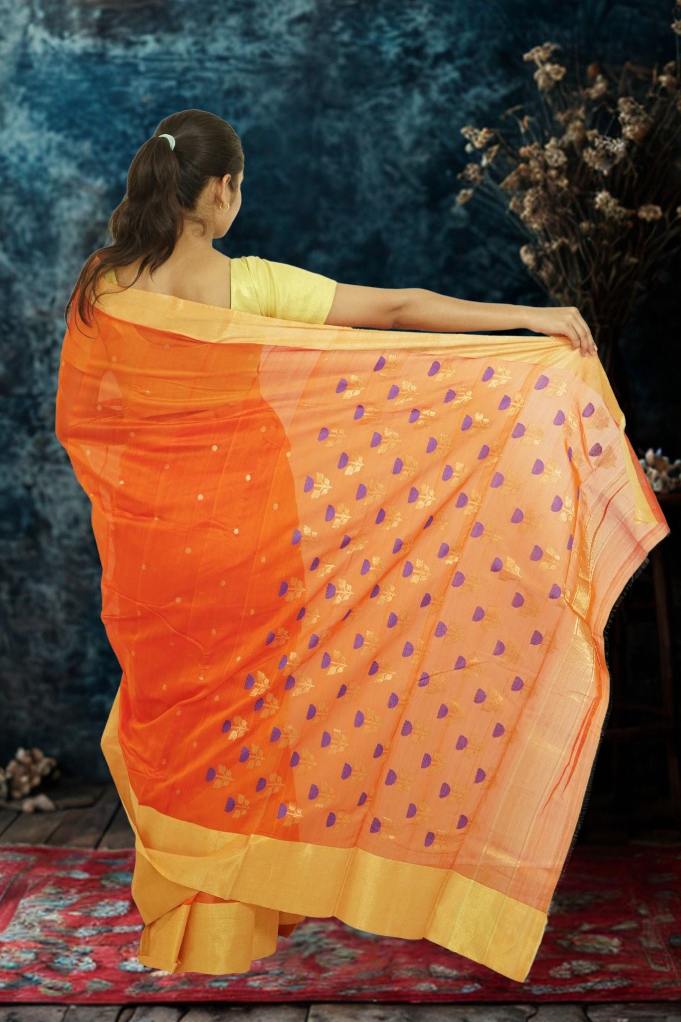 Chanderi Silk Cotton Saree- Orange