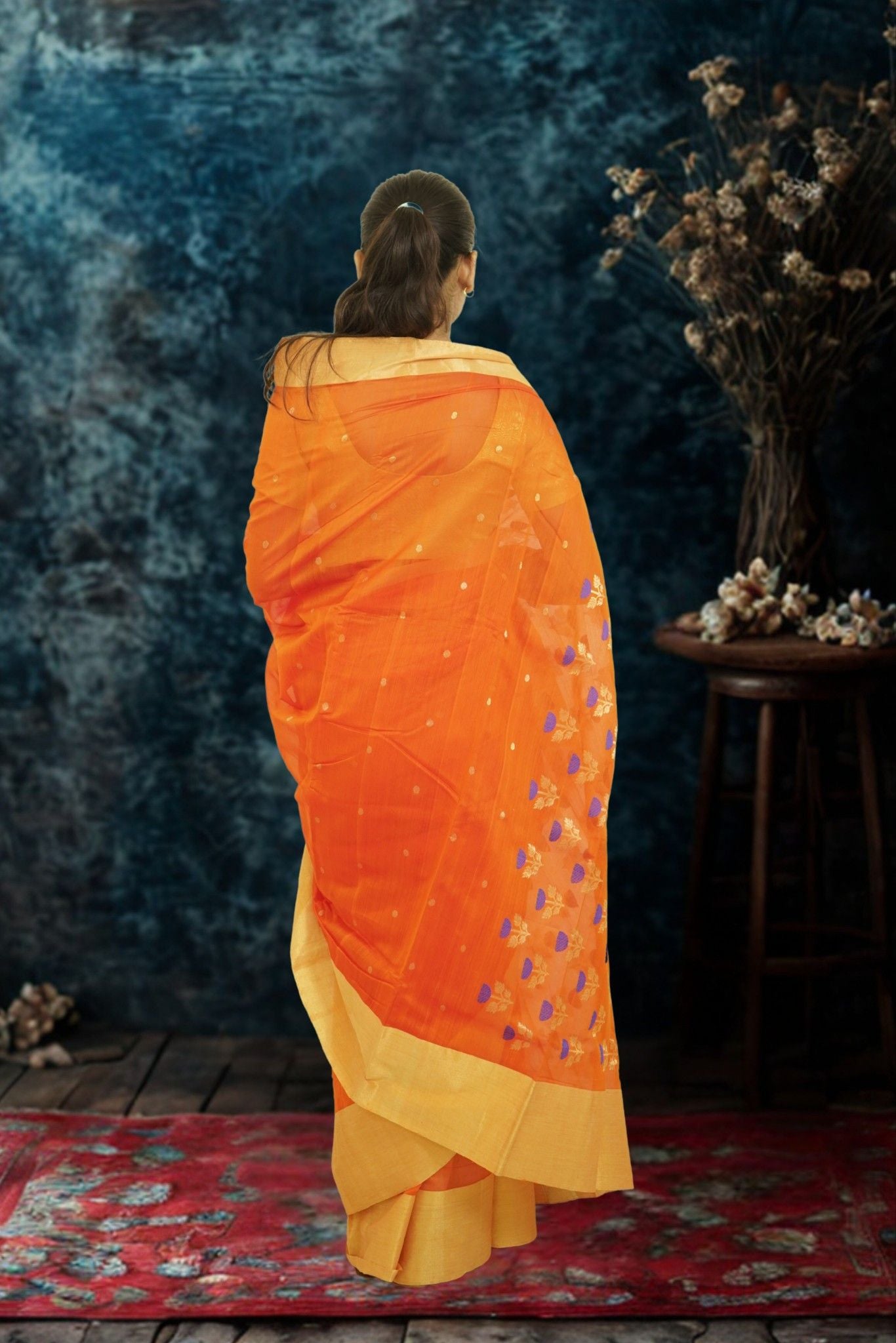 Chanderi Silk Cotton Saree- Orange