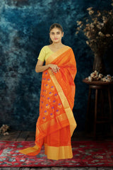 Chanderi Silk Cotton Saree- Orange