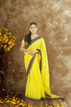 Chanderi Zariboota Silk Cotton Saree- Neon Yellow