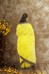 Chanderi Zariboota Silk Cotton Saree- Neon Yellow