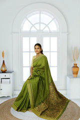Madhubani Pallu Cotton Silk Cotton Silk Saree- Moss Green