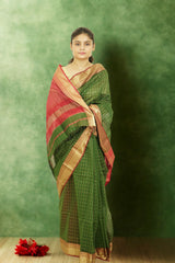 Maheshwari Silk Cotton TraditionalSaree for woman– Dark Green