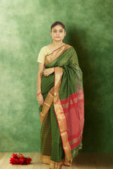 Maheshwari Silk Cotton TraditionalSaree for woman– Dark Green