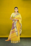 Elegant Maheshwari Silk Cotton Saree – Yellow | Traditional Handloom Weave