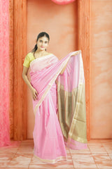 Maheshwari Silk Cotton Saree – Light Pink | Traditional handloom Weave