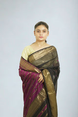 Maheshwari Cotton Buti Saree- Black | Handloom Weave with Traditional Buti Design