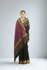 Maheshwari Cotton Buti Saree- Black | Handloom Weave with Traditional Buti Design