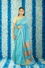 Maheshwari Kosa Pallu Silk Cotton Saree – Sky Blue | Traditional Handloom Weave