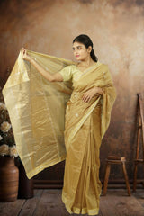 Chanderi Zariboota Saree – Golden | Lightweight Festive Wear