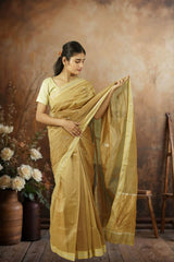 Chanderi Zariboota Saree – Golden | Lightweight Festive Wear