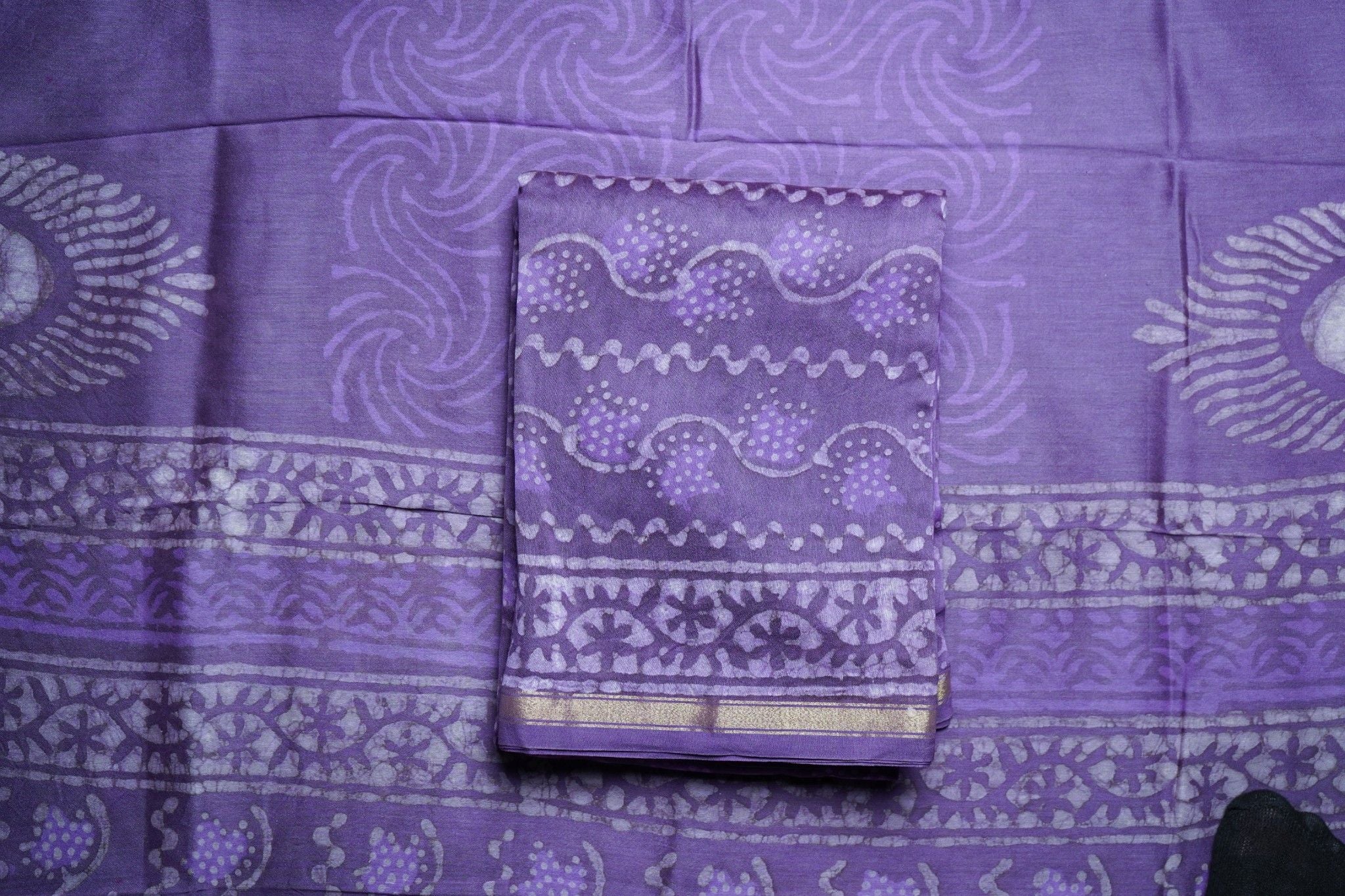 Chanderi Cotton Silk Indigo Print Suit- Purple