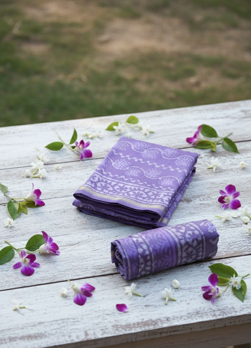 Chanderi Cotton Silk Indigo Print Suit- Purple