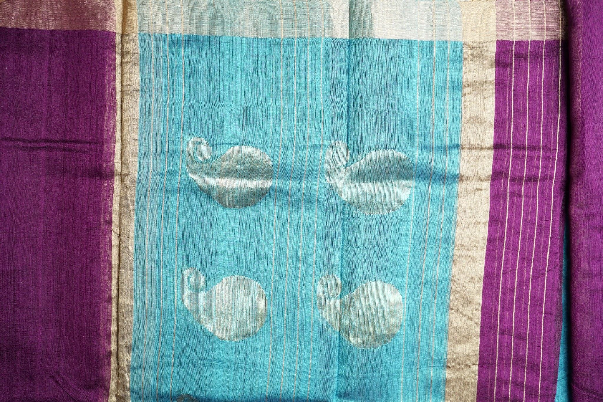 Chanderi Silk Cotton Suit 3 Piece – Purple & Sky Blue