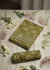 Chanderi Silk Cotton Dabu Print Suit - Dark Olive Green