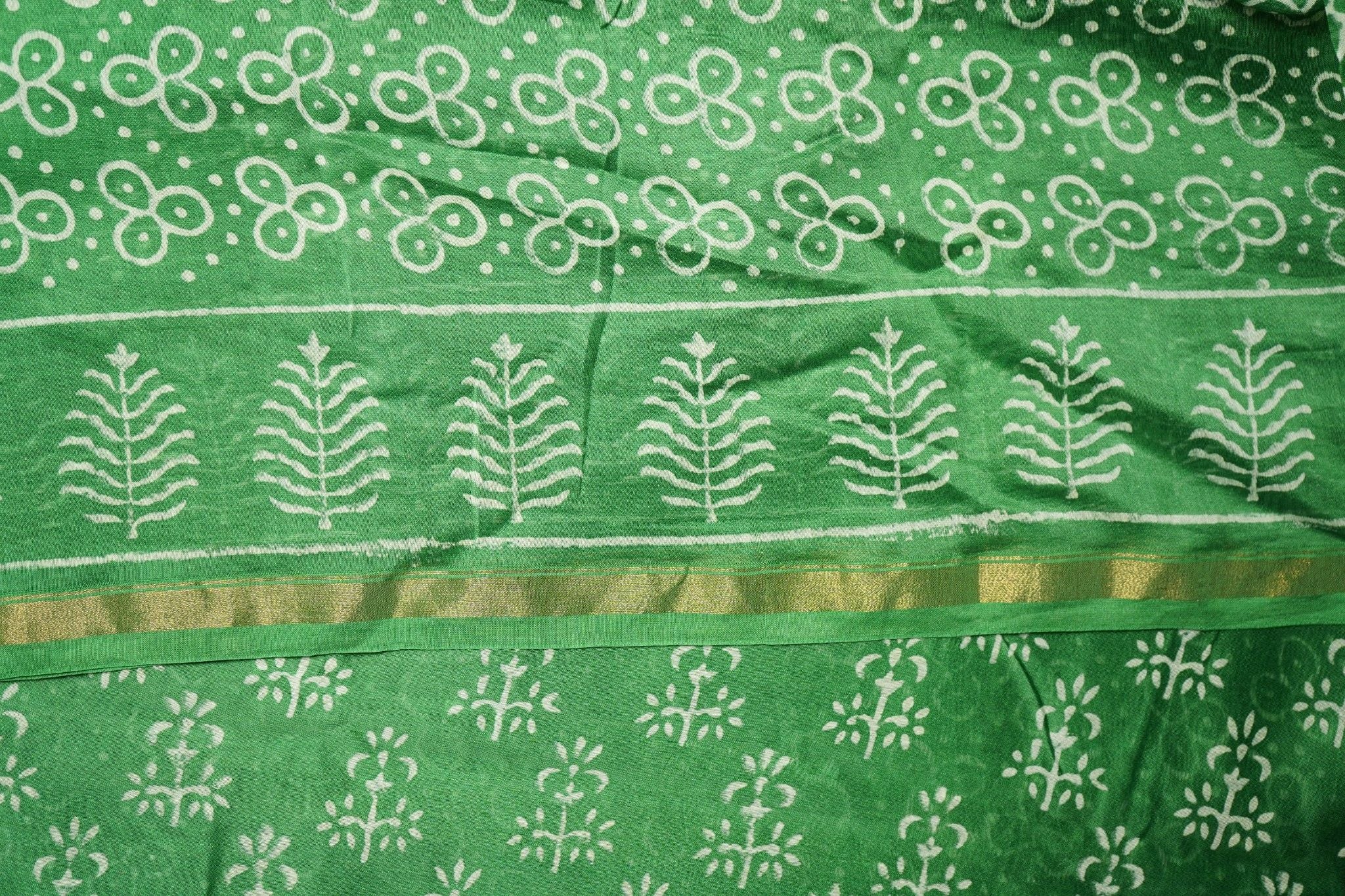 Chanderi Silk Cotton Dabu Print Suit- Forest Green
