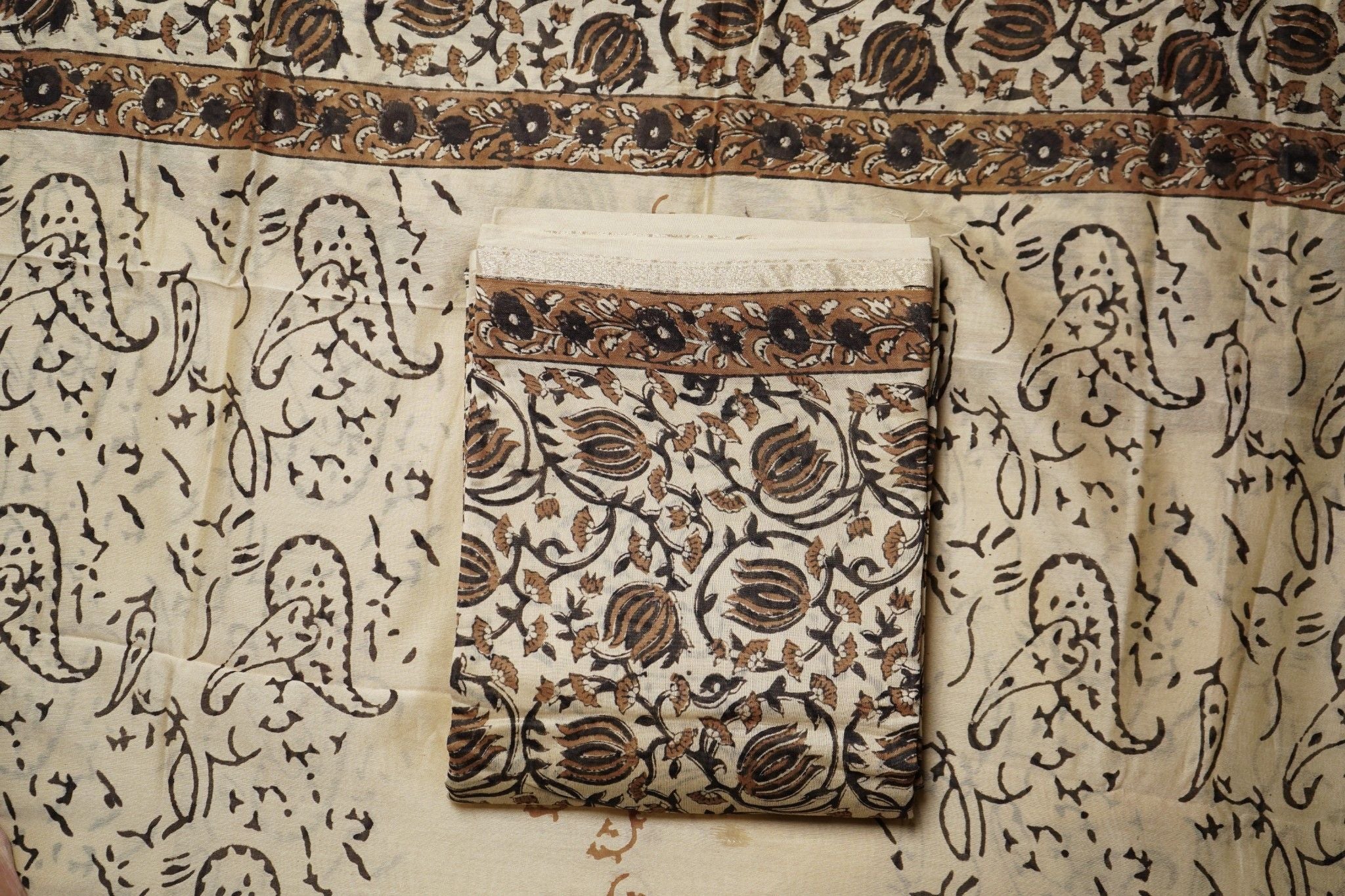 Chanderi Silk Cotton Kalamkari Suit – Cream Color