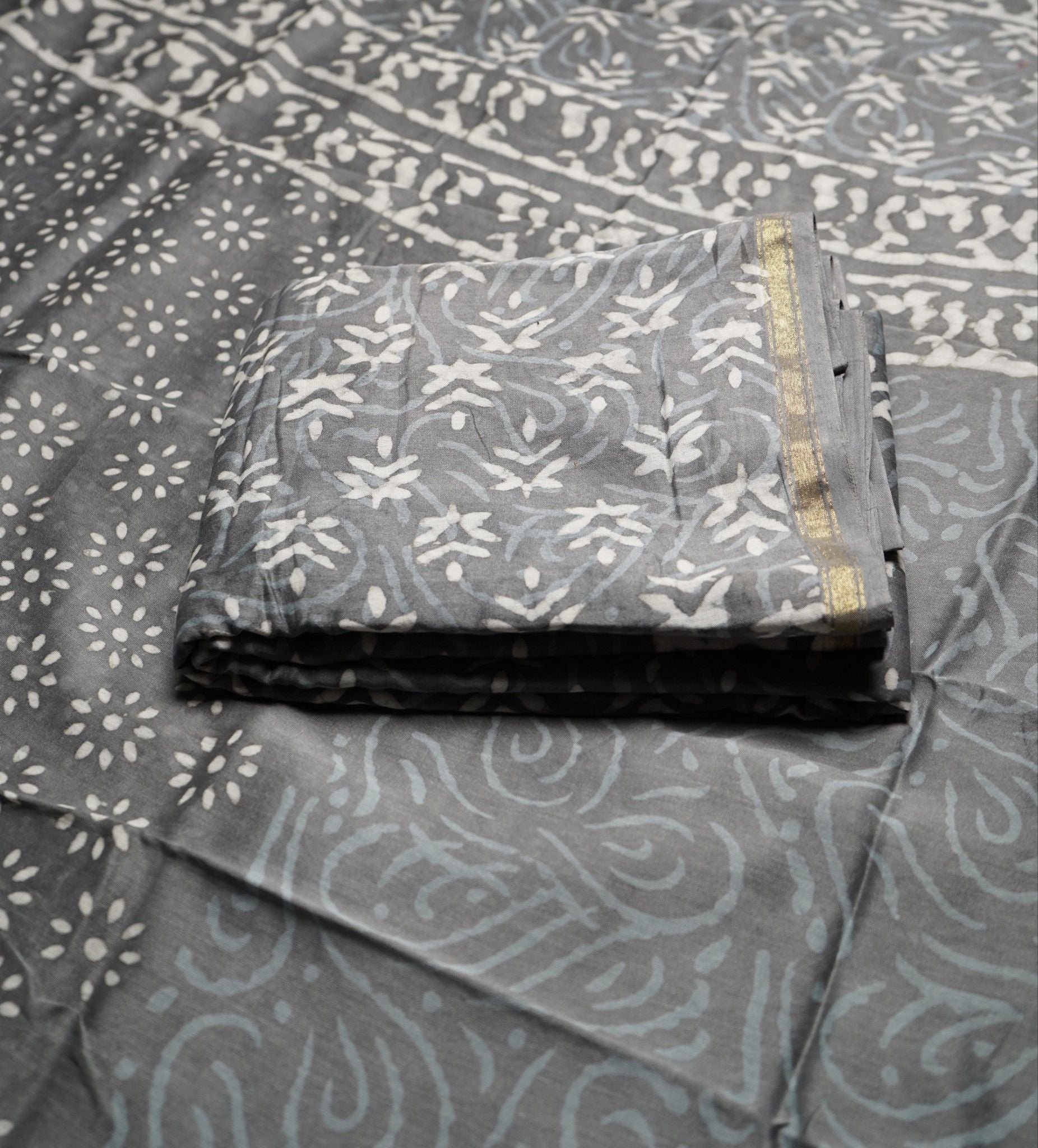 Chanderi Cotton Silk Indigo Print Suit – Gray