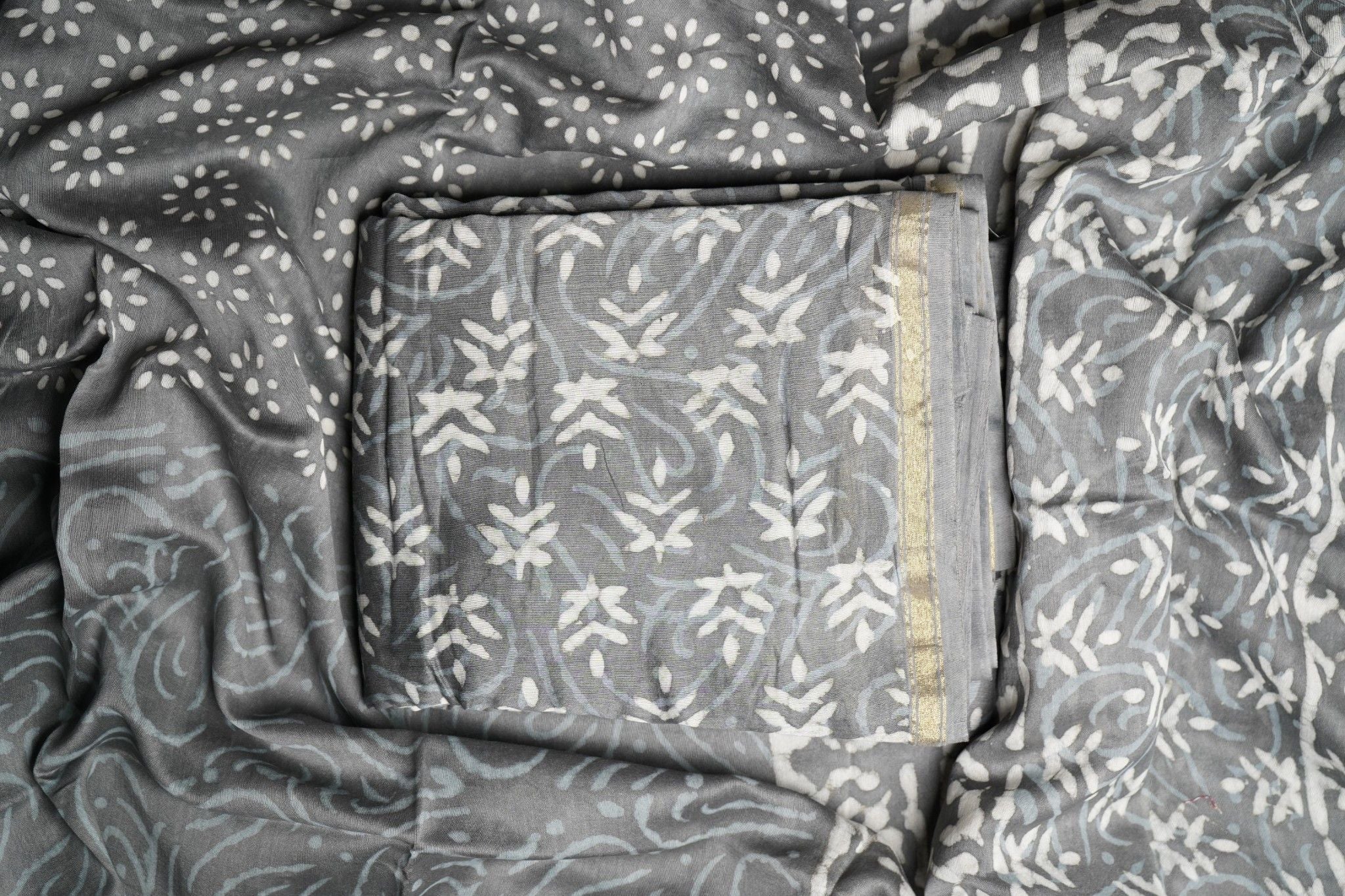 Chanderi Cotton Silk Indigo Print Suit – Gray