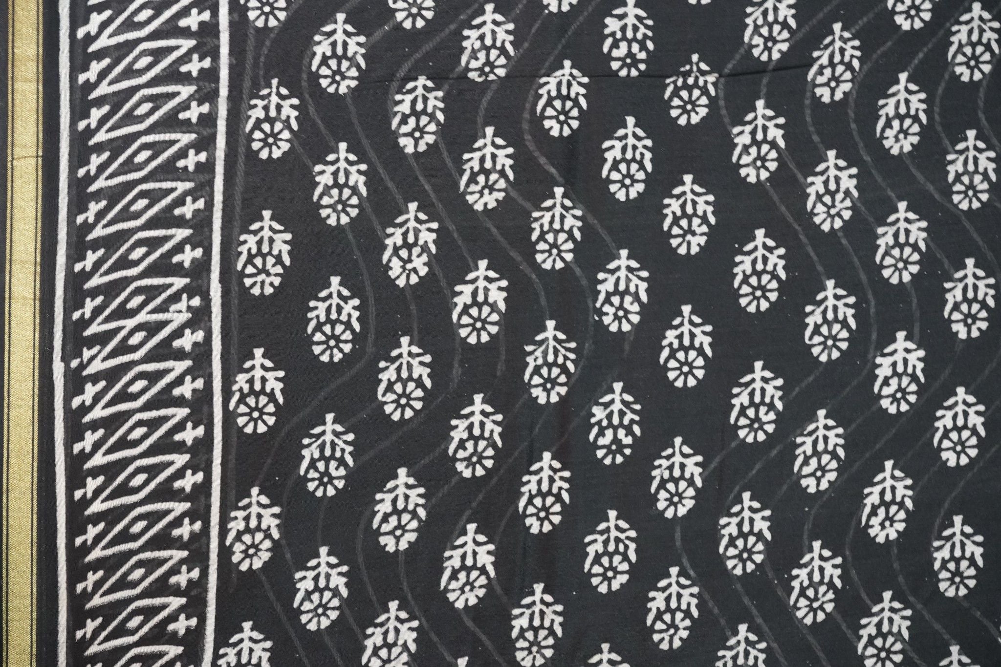 Chanderi Silk Cotton Dabu Print Suit – Black