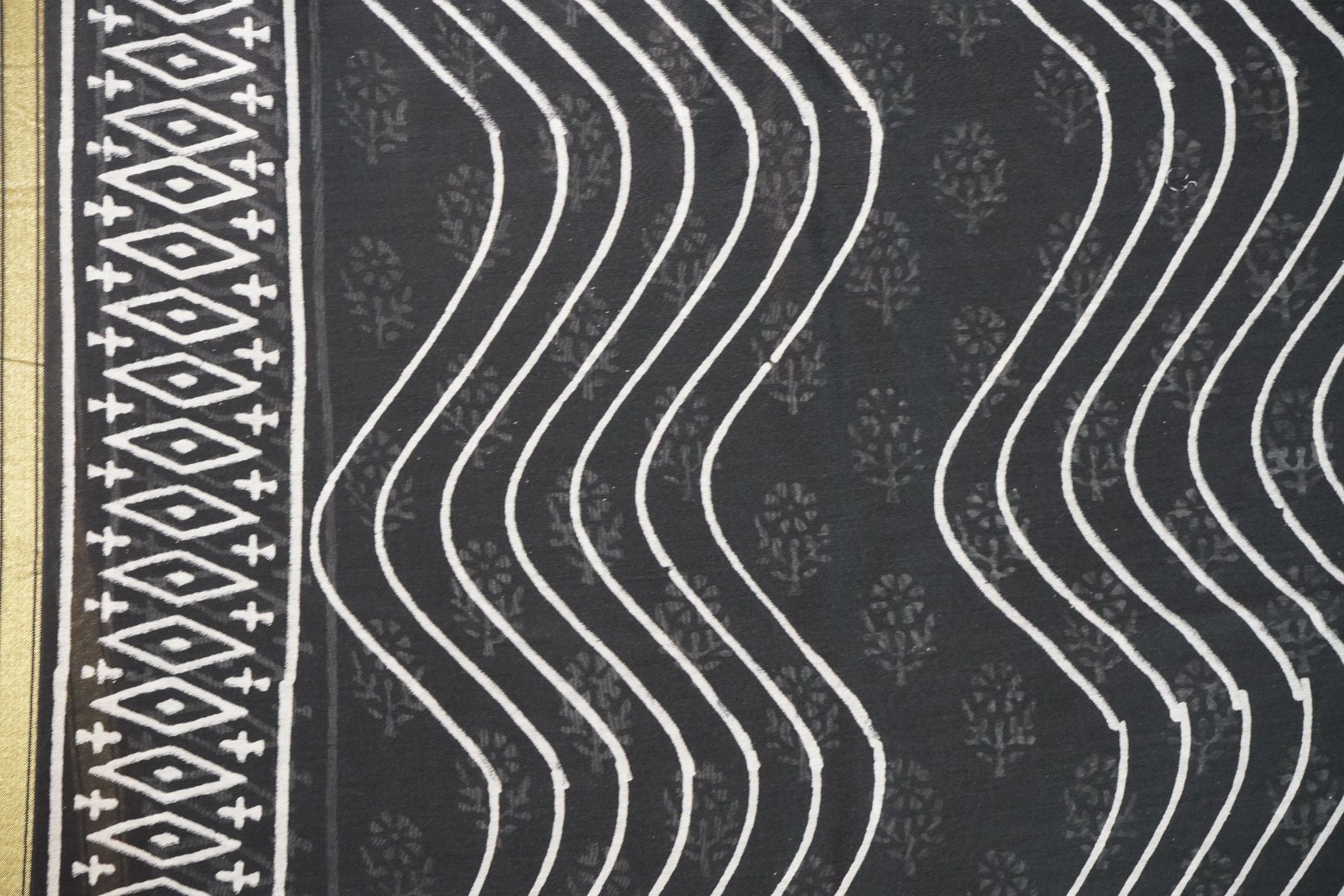 Chanderi Silk Cotton Dabu Print Suit – Black