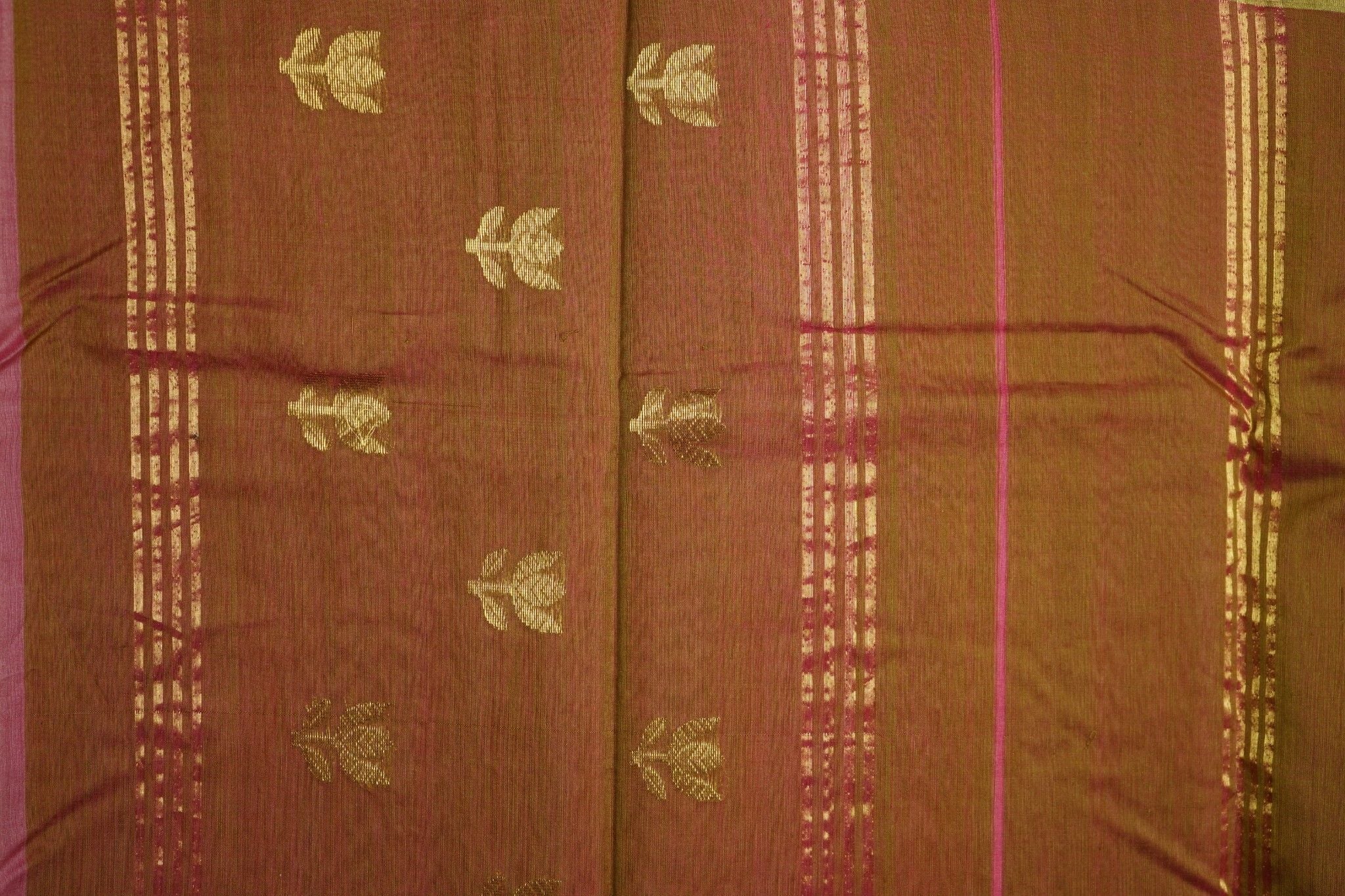 Elegant Chanderi Zariboota 3 – piece Unstitched Suit Set – Medium Brown