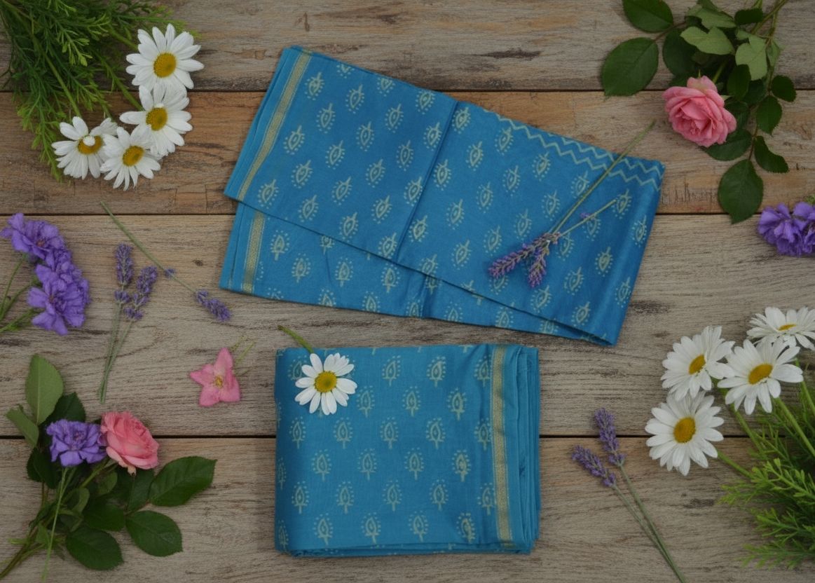 Chanderi Silk Cotton Dabu Print Suit – Sky Blue