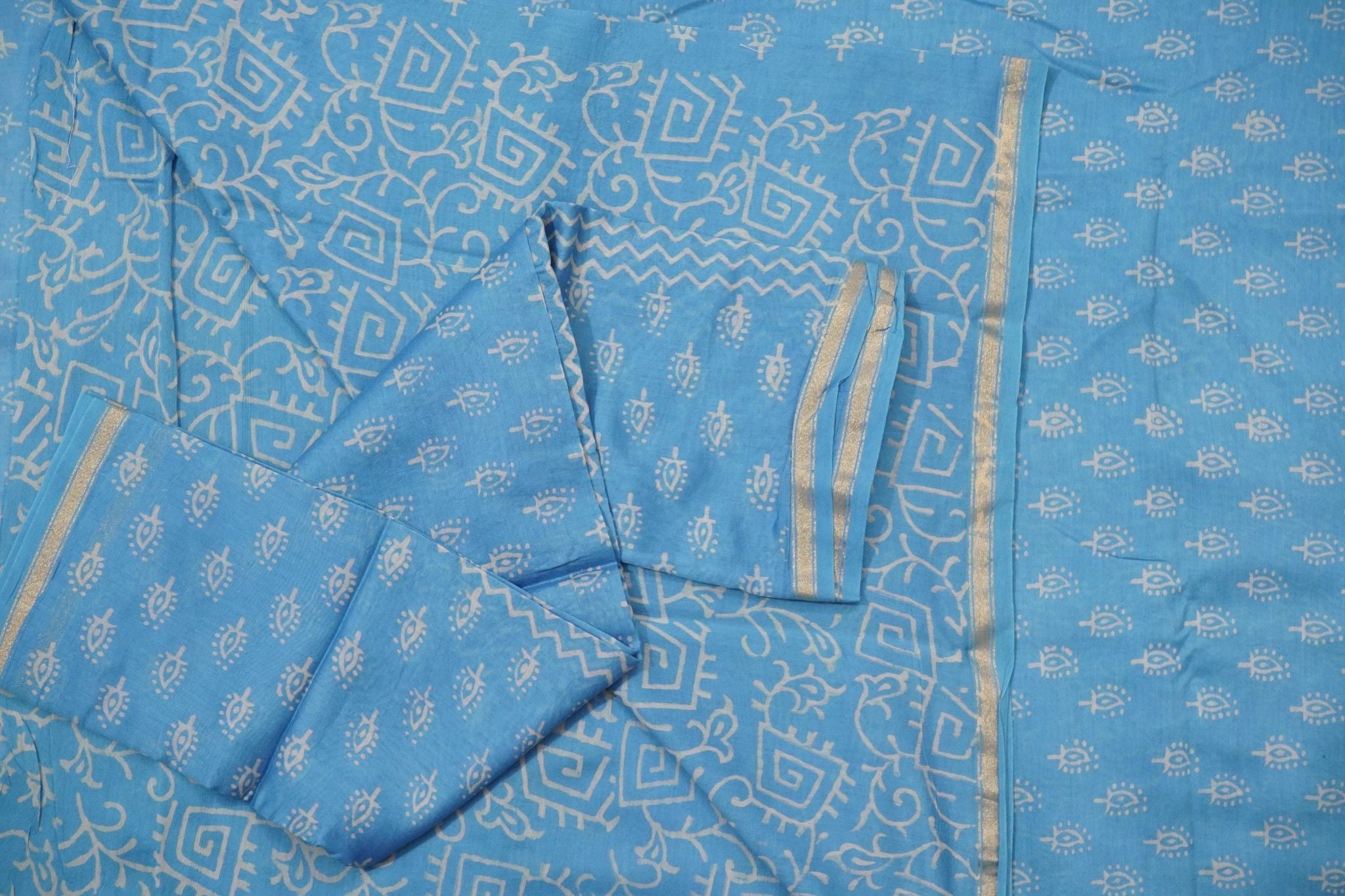 Chanderi Silk Cotton Dabu Print Suit – Sky Blue