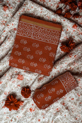 Chanderi Silk Cotton Dabu Print Suit – Orange