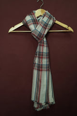 Pure Pashmina White Shawl with Red & Blue CheckClassic Checked Design
