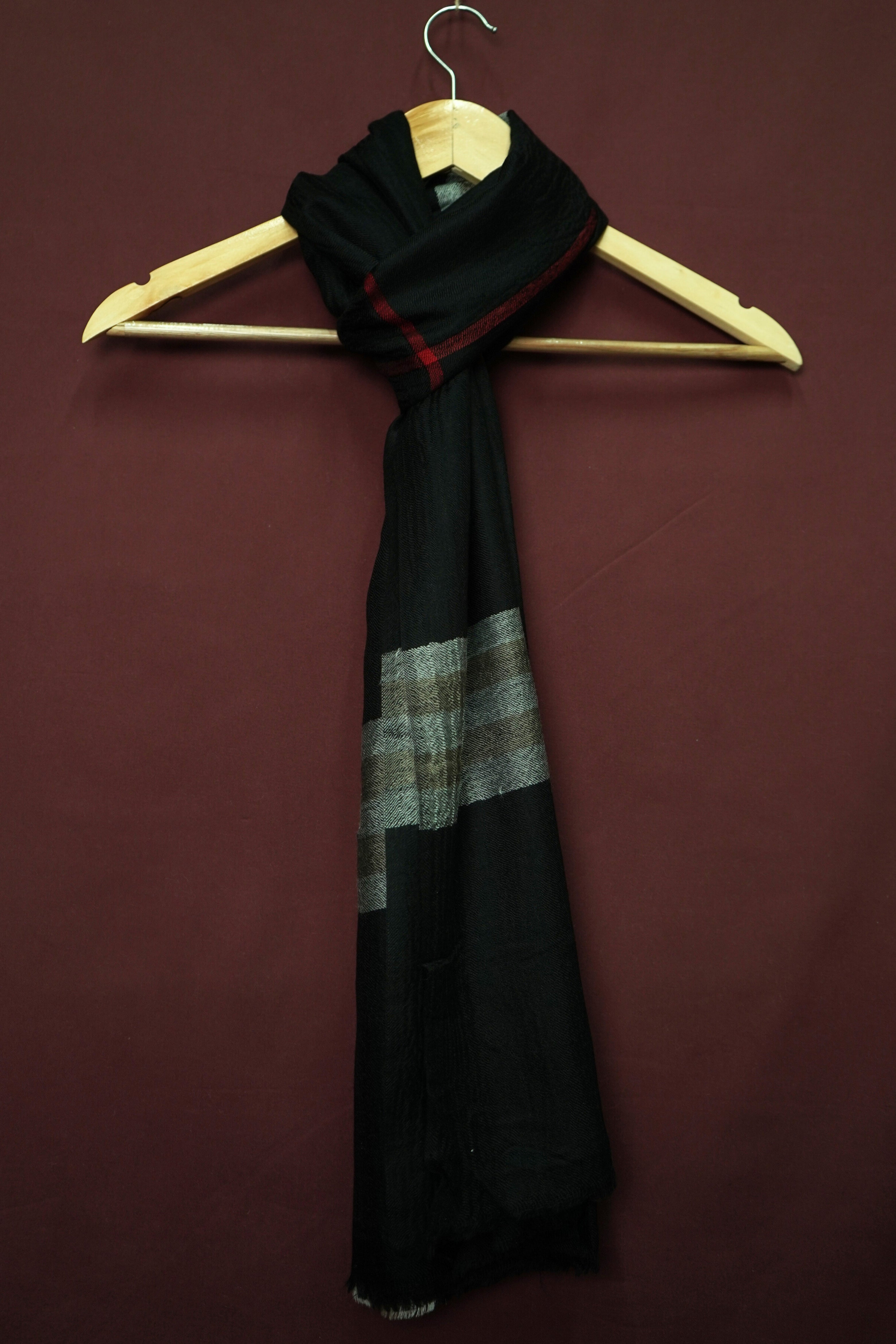 Pure Pashmina Black ShawlClassic Solid Black with Subtle Border
