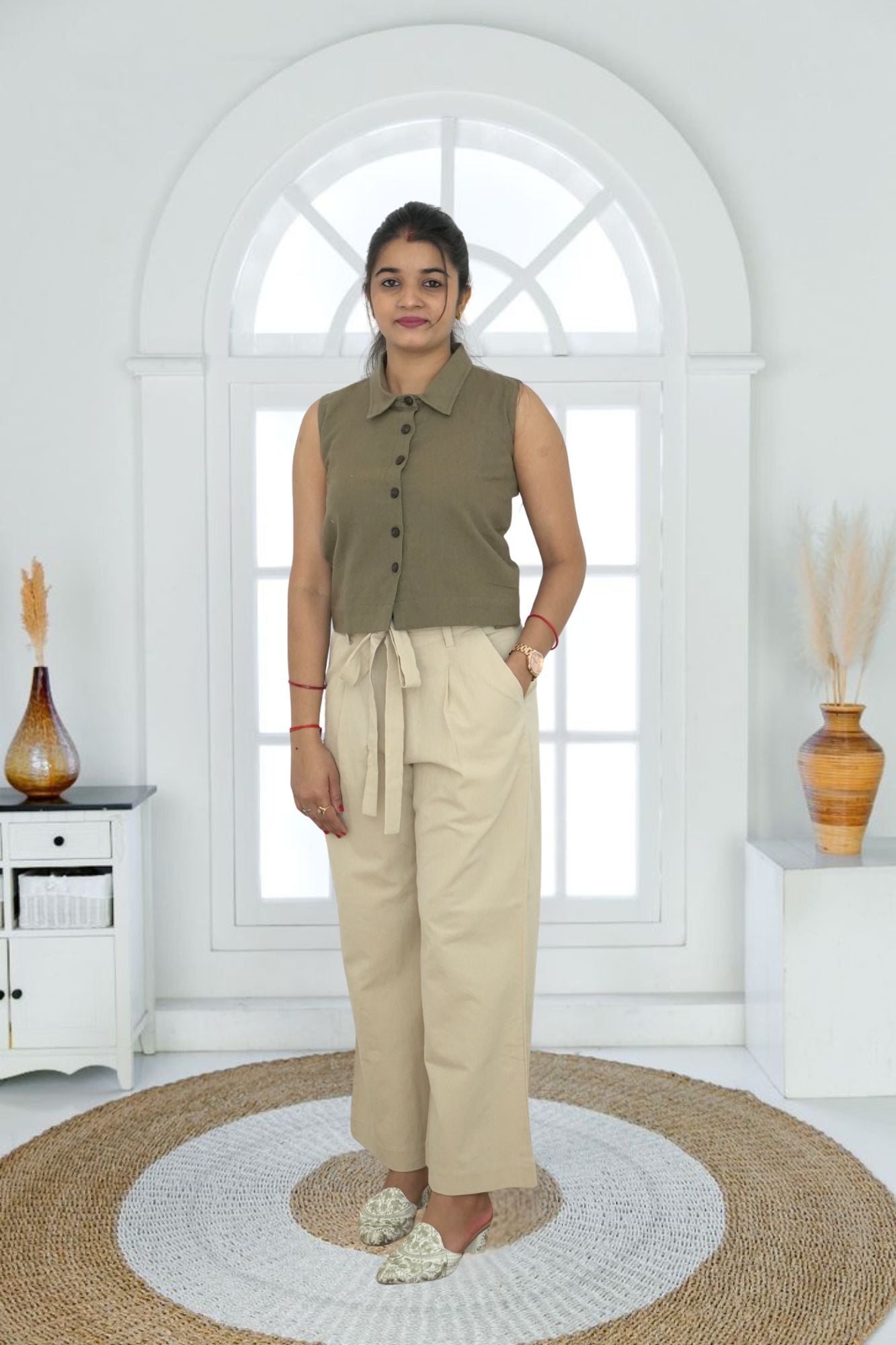 Boxy Fit Crop Shirt - Linen Cotton Blend Top