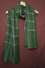Pure Pashmina Dark Green Shawl Classic Check Pattern