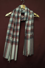 Pure Pashmina White Shawl with Red & Blue CheckClassic Checked Design