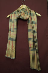 Pure Pashmina Cream Shawl Classic Check Pattern