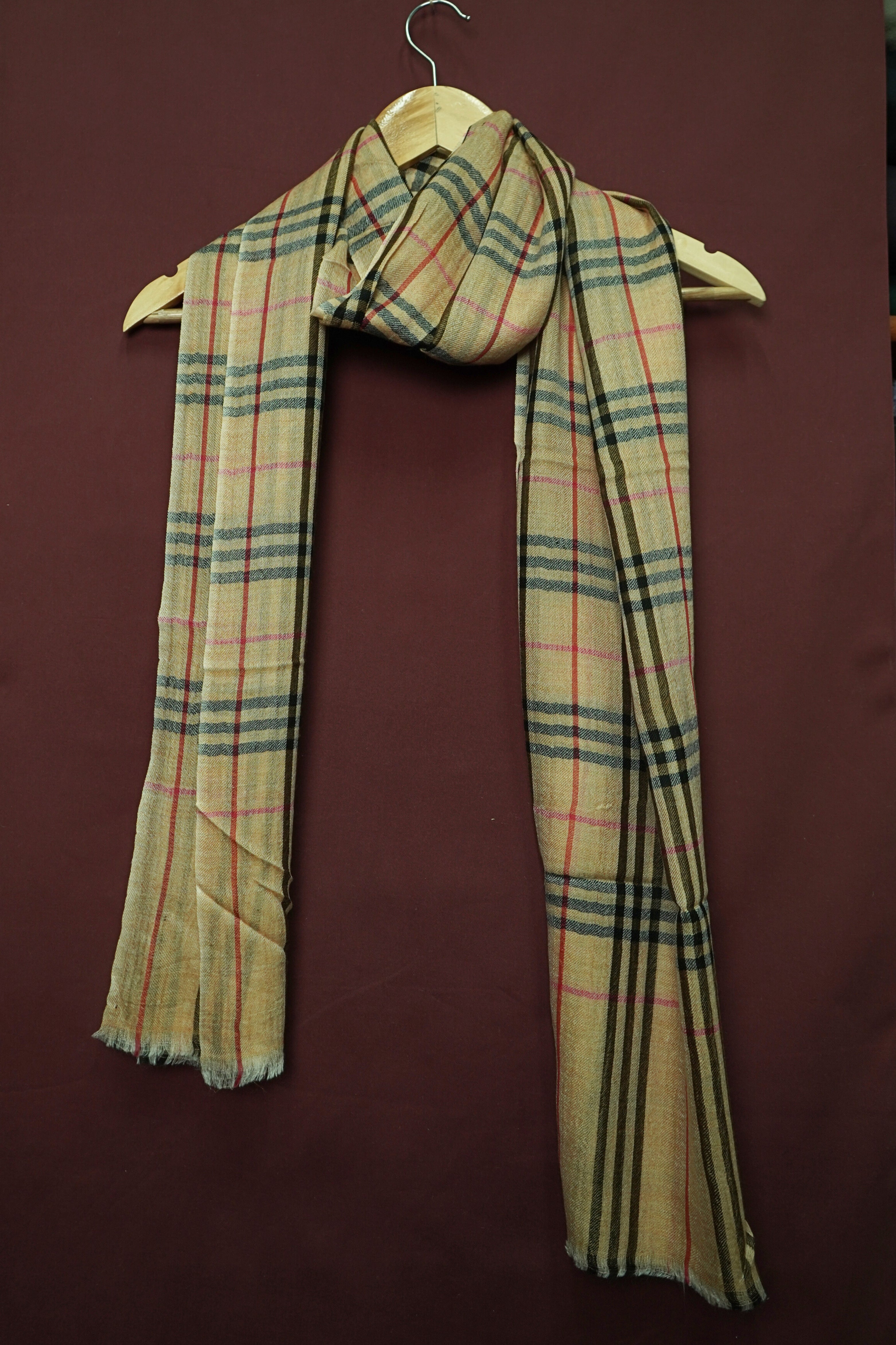 Pure Pashmina Cream Shawl Classic Check Pattern