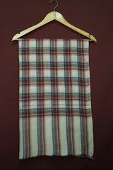 Pure Pashmina White Shawl with Red & Blue CheckClassic Checked Design