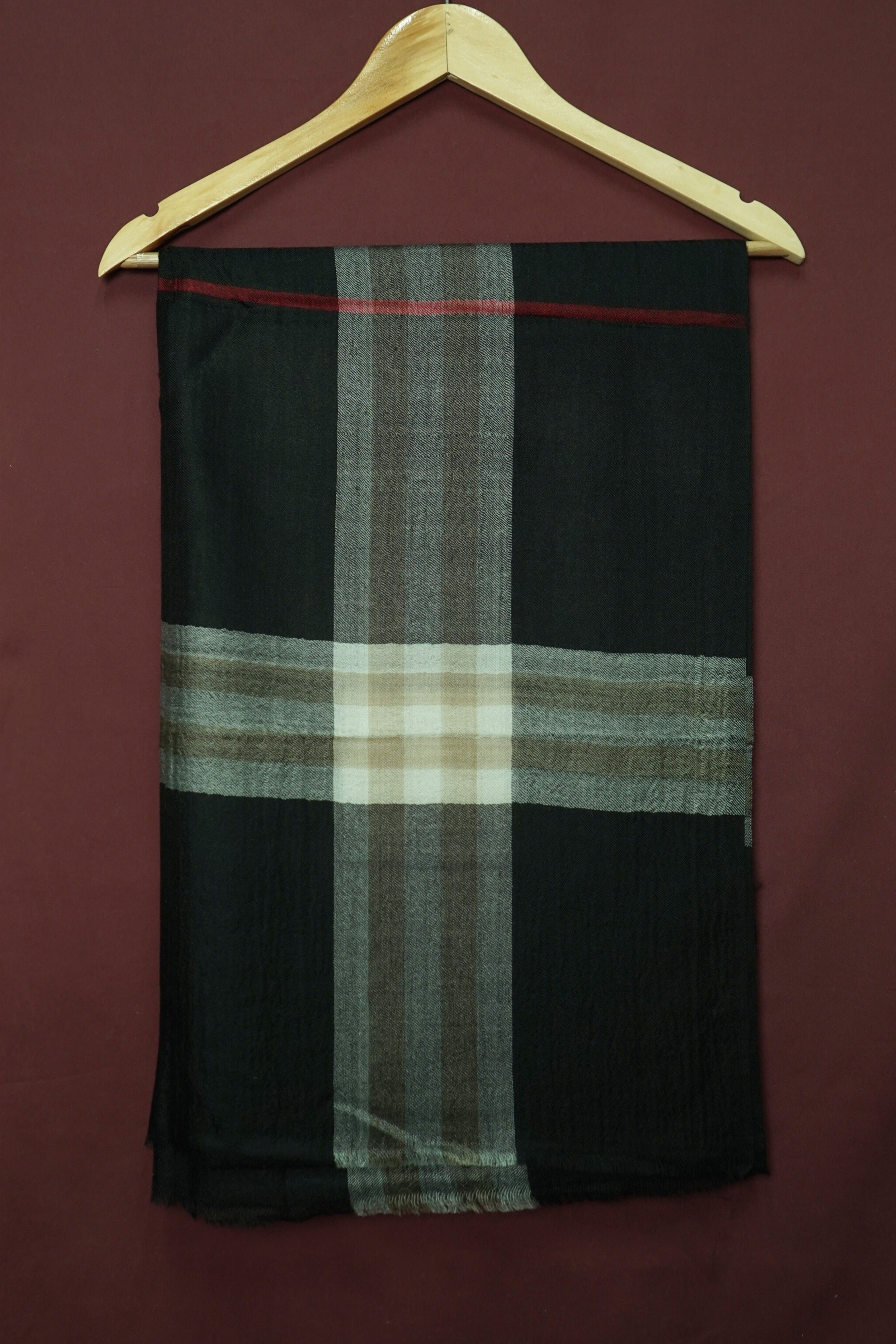 Pure Pashmina Black ShawlClassic Solid Black with Subtle Border