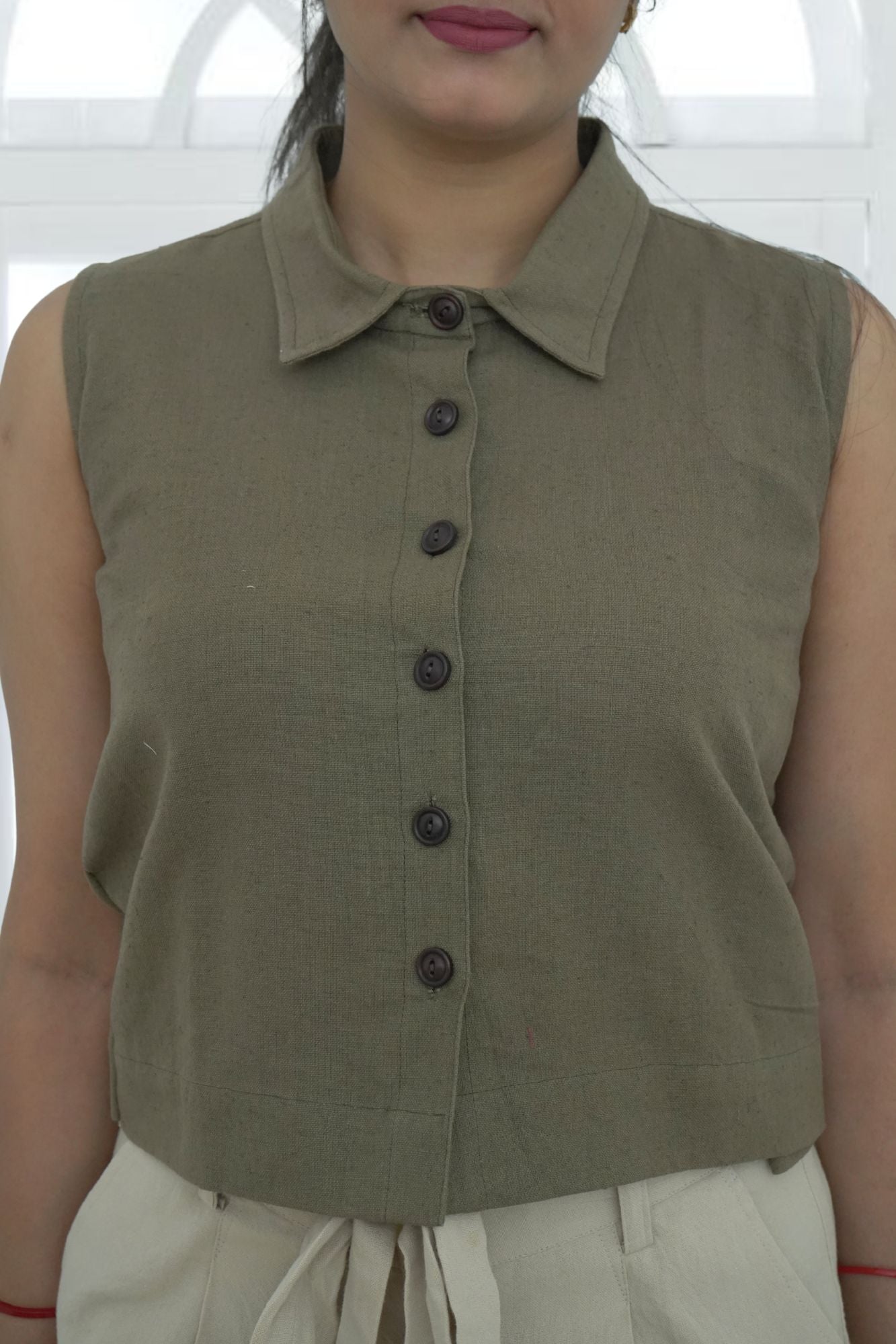 Boxy Fit Crop Shirt - Linen Cotton Blend Top