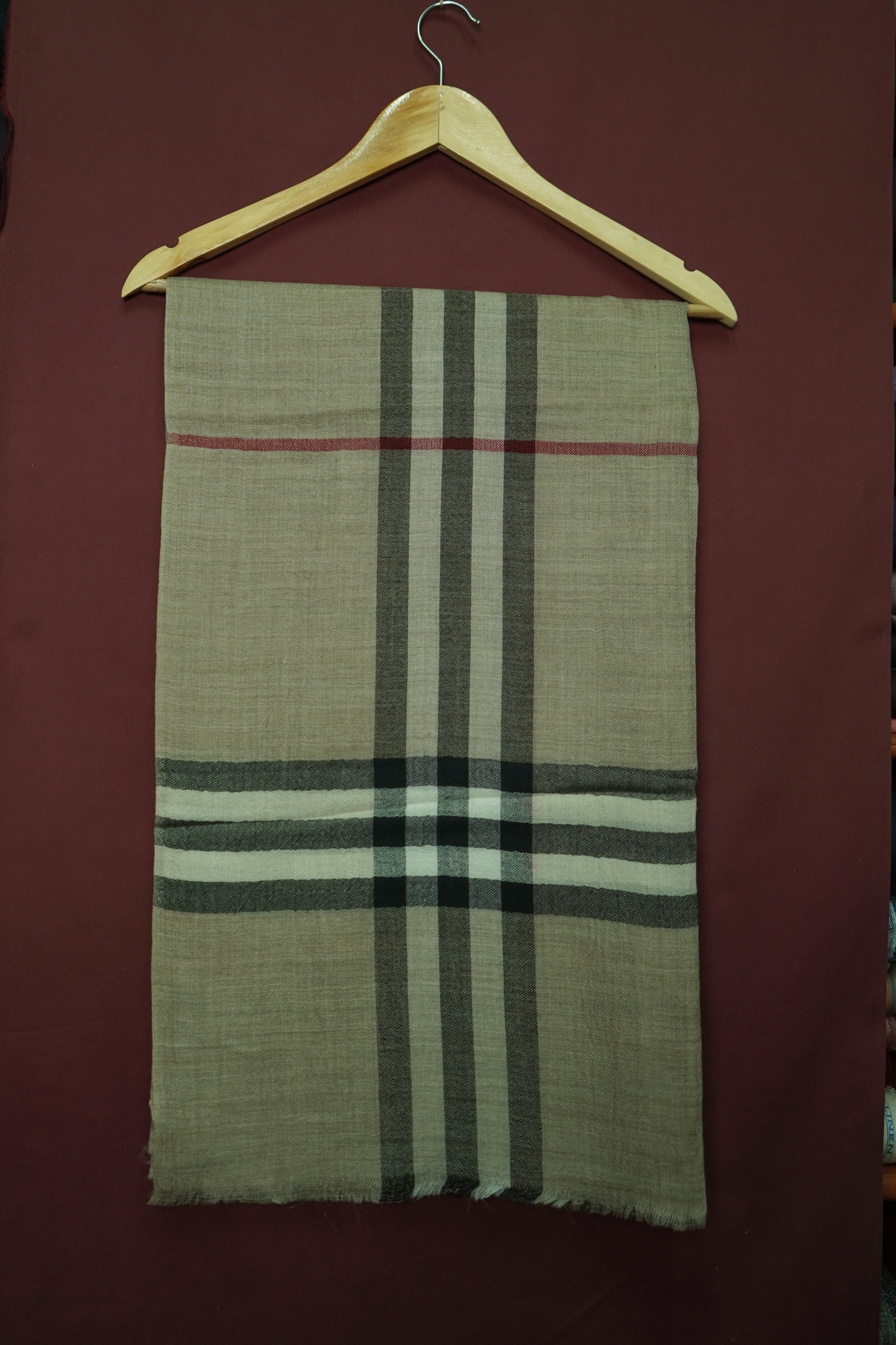 Pure Pashmina Dark Beige Shawl Classic Striped Border
